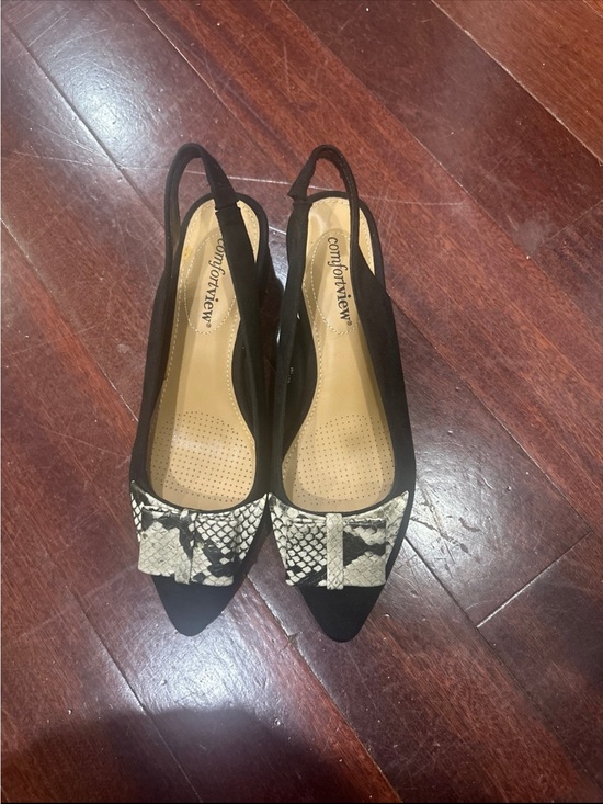 Comfortview Shoes - comfortview Black Slingback Flats with Snake-Print Accent